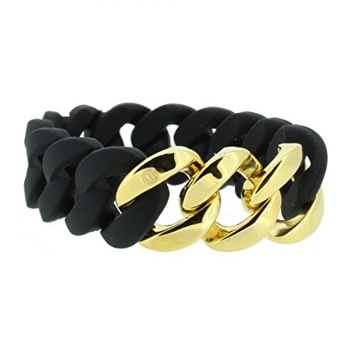 Hanse-Klunker Armband Damen ORIGINAL Silikon Schwarz, Edelstahl Gold Armreif Armkette Frauen Mädchen Größe 18-19 cm inkl. Schmuck-Geschenk-Box