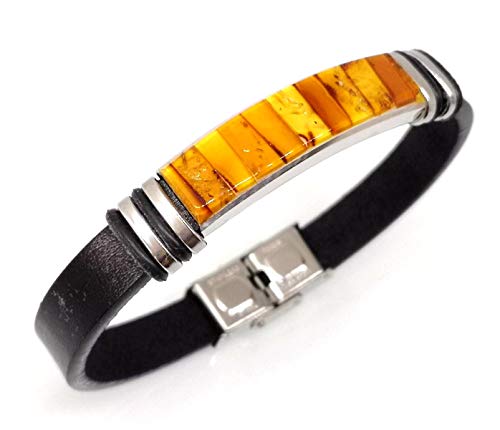 Ambermilana LEDER ARMBAND MIT BERNSTEIN BALTISCHEN BERNSTEIN/HERREN DAMEN UNISEX