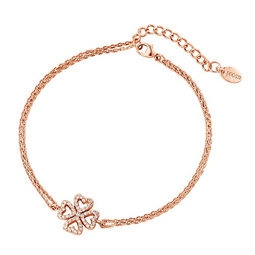 DOOSTI Damen Armband Kleeblatt 925 Silber Rosegold vergoldet