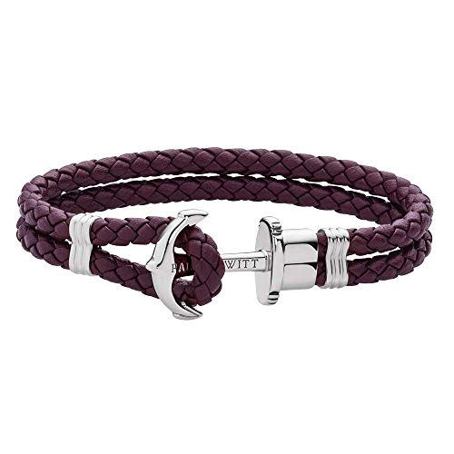 PAUL HEWITT Anker Armband Damen PHREP - Segeltau Armband Frauen, Leder Armband Damen (Dark Mauve) mit Anker Schmuck aus IP-Edelstahl (Silber)