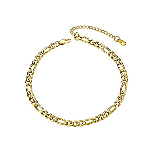 Stylisches Figaro Armband Gold 3mm feines Armkettchen für Frauen / Damen / Herren mit edlen Design und äußerst Robust 3mm feines Armband Schmuck aus hochwertigen Edelstahl 100% Allergie und Rostfrei