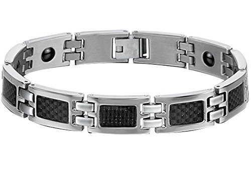 JewelryWe Schmuck Edelstahl Magnetarmband, Schwarz Kohlenstoff Faser, Gesundheit Magnet Armband Armbänder für Herren