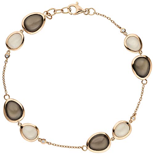Jobo Damen Armband 585 Gold Rotgold 4 Diamanten Brillanten 0,06ct. 8 Mondsteine 21 cm