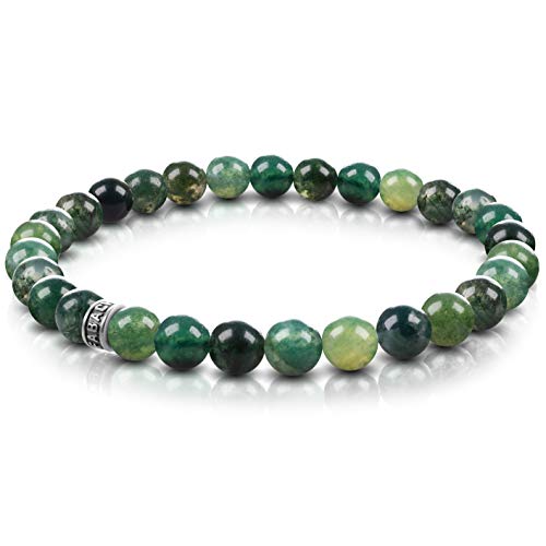FABACH Achat Perlenarmband 6mm Edelstein und 925 Sterling Logo Perle   Edles Naturstein Stretch für Damen (Meeresgrün)