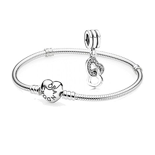 Original Pandora Geschenkset - 1 Silber Armband 590719-20 mit Herz Schließe + 1 Silber Pendel 791242CZ Verschlungene Herzen