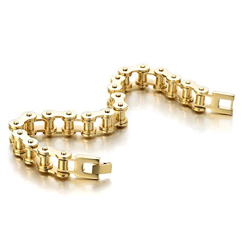 COOLSTEELANDBEYOND Klassiker Gold Herren-Armband Fahrradkette Motorradkette aus Edelstahl Hochglanz Poliert 22.5cm Lang