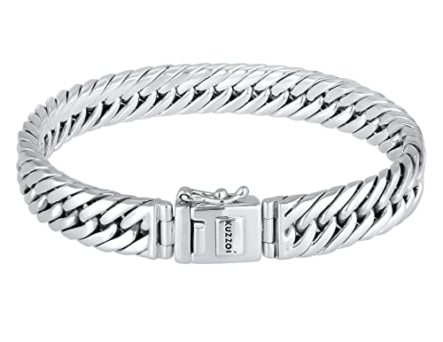 Kuzzoi Buddha Silber-Armband für Herren, handgefertigtes Panzer-Armband aus echten massiven 925 Sterling Silber poliert, Luxus Herren-Armband Gravur, 10mm breit, 43g schwer 0210560118_21