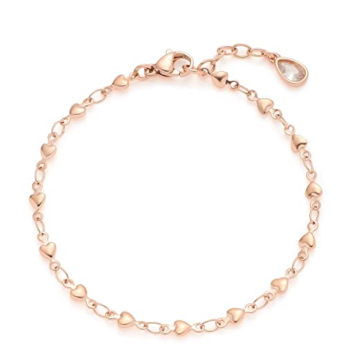 Leonardo Ciao Nana Armband, Armschmuck aus Edelstahl mit Herzen, rose-gold, 17,5-20 cm, Anker-Kette, Damen Schmuck, Valentinstag, Love, 022965