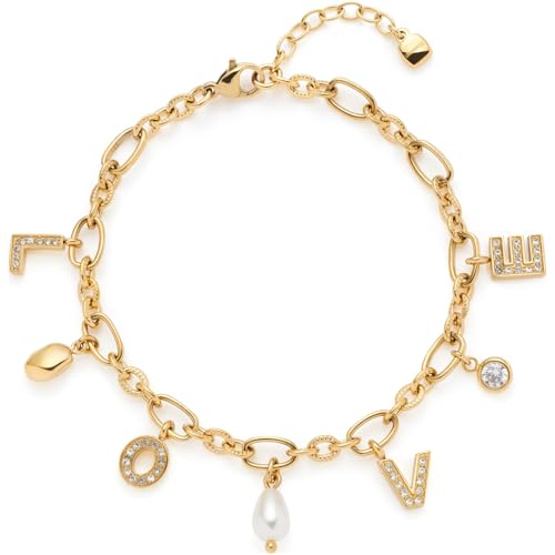 JEWELS BY LEONARDO Armband Ciao Otella, Arm-Schmuck aus goldfarbenem Edelstahl, Charms Schriftzug LOVE besetzt mit Zirkonia-Steinchen, 18-21 cm Länge, Schmuck Damen, 024449
