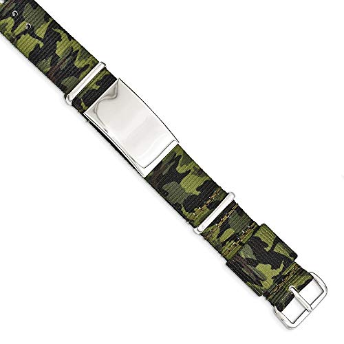 0,75 mm Edelstahl poliert grün Camo Stoff Verstellbar ID-Armband