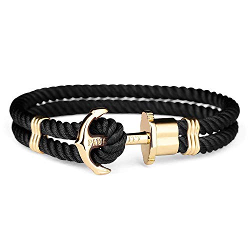Paul Hewitt Anker Armband Herren und Damen PHREP - Anker Armband Nylon (Schwarz), Segeltau Armband für Ma?nner und Frauen mit Anker Schmuck aus IP-Edelstahl (Gold)