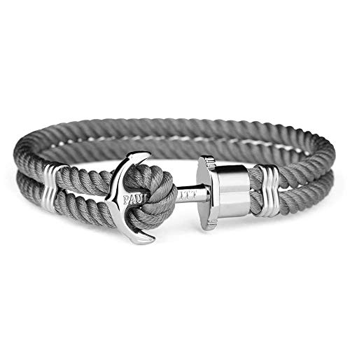 PAUL HEWITT Anker Armband PHREP - Segeltau Armband in Grau, Armband mit Anker Schmuck aus Edelstahl (Silber) in Größe L