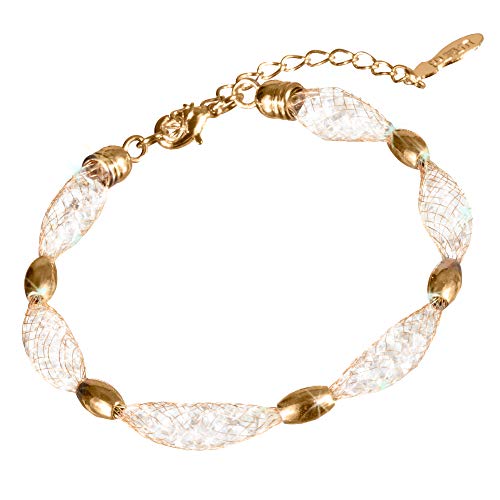Mianova Damen Armband Armreif Rosegold mit Swarovski Elements Strass Kristallen Steinen in Diamant Form Netzarmband Weiß Klar Rose Gold
