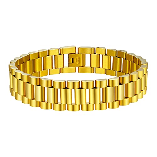 U7 Armbänder für Herren Armband Gold Edelstahl Klassische Gliederarmband 22cm/15mm Goldarmband Cuban Link Chain Bracelets Mens Wristband Armkette Armreif Armschmuck Modeschmuck für Valentinstag