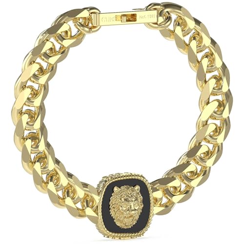 GUESS Herren-Armband Kollektion Lion King, Gold und Schwarz, L, JUMB04001JWYGBKL, Grande, Legierter Stahl