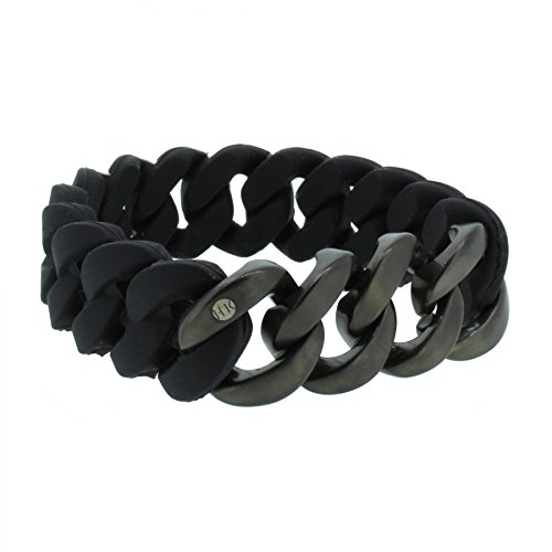 Hanse-Klunker Armband Herren ORIGINAL Silikon Schwarz, Edelstahl Gun Metal Armreif Armkette Männer Jungen inkl. Schmuck-Geschenk-Box
