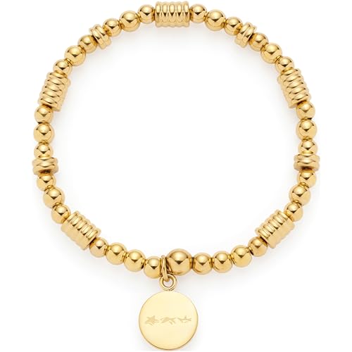 JEWELS BY LEONARDO Armband Elisabeth • elastische Arm-Kette aus goldfarbenem Edelstahl • voluminöser Mix aus Metallkugeln und -scheiben • 19 cm Länge • Schmuck Geschenk für Frauen • 024843