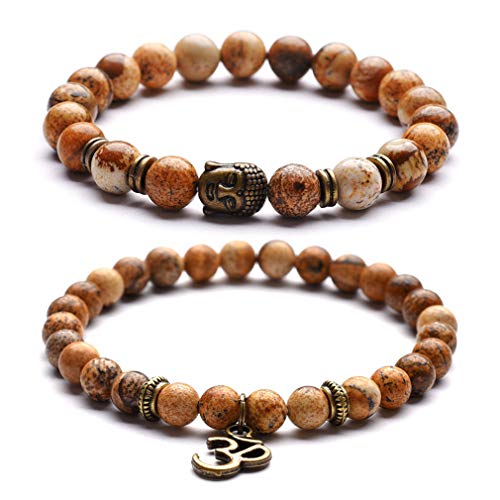 YAZILIND Om Buddha Buddhist Perlen Armband - 8mm Holzperlen - OM - Yoga # 2 + # 4
