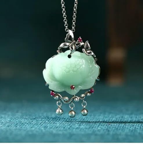 Jade Blume Anhänger Halskette Charm 18K Weißgold vergoldet Kette Edelstein