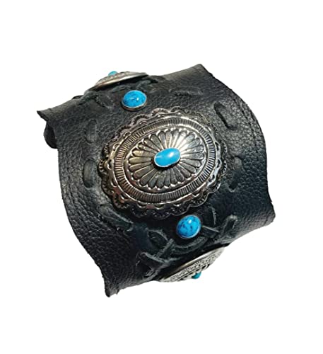 Generisch Echt Lederarmband Westernarmband BREIT schwarz und Sicherheitsfach Conchos