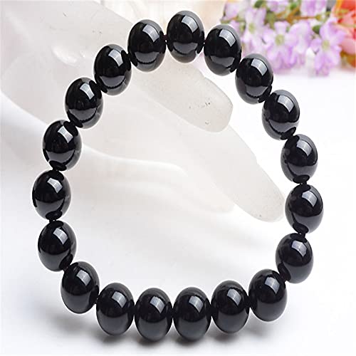 Gfsdjalkj Natürliche Schwarze Turmalin Stretch Armband Geeignet for Frauen Runde Perle Armband 8mm 10mm 14mm 12mm (Metal Color : 8mm)