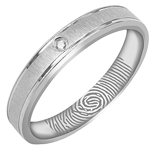 Everstone Personalisieren Fingerabdruck Gravieren Paar Ringe Eheringe, Titane Ring Hochzeit, Verlobung, Alltag, Männer Damen Partnerringe Eheringe, Größe 46 bis 77 Farbe: Platin 6MM 4MM