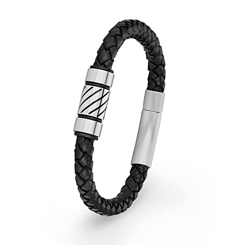Amor Armband Edelstahl Leder Herren Armschmuck, 21 cm, Silber, Kommt in Schmuck Geschenk Box, 9423583