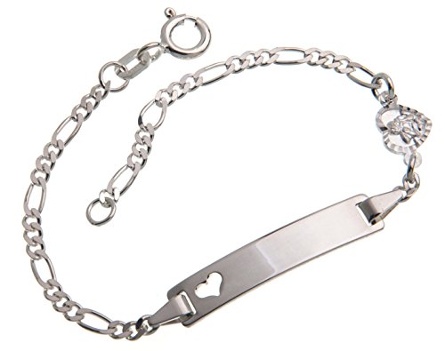 Silberketten-Store Baby- & Kinder ID Armband mit Herz & Engel-Anhänger II inkl. Gravur & Geschenksäckchen I aus 925 Silber I nickelfrei für Allergiker geeignet I 10 Schriftarten I 12 cm