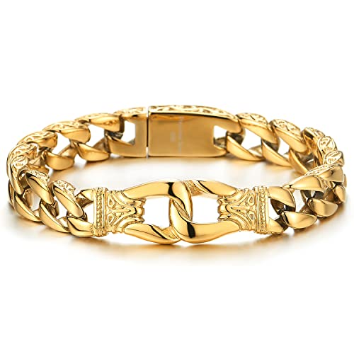 COOLSTEELANDBEYOND Biker Herren Panzerkette Armband aus Edelstahl Gold Farbe Hochglanz poliert