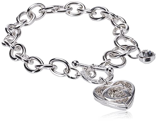 GUESS Silberfarbenes Doppelherz-Charm-Armband mit Knebelverschluss