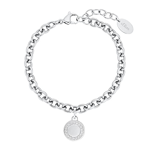 s.Oliver Armband Edelstahl Damen Armschmuck, mit Zirkonia synth., 17+3 cm, Silber, Münze, Kommt in Schmuck Geschenk Box, 2031480