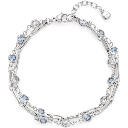 JEWELS BY LEONARDO Armband Vicky • Arm-Kette aus silberfarbenem Edelstahl • Kombination aus facettierten Glassteinen in zartem Blau und Weiß • 19-22 cm Länge • Schmuck Geschenk für Frauen • 024939