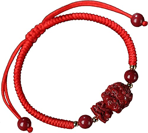 Perlen, Schutzarmbänder for Männer und Frauen, natürlicher Zinnober-Buddha, rote Schnur, Feng-Shui-Reichtum, spirituelles Heilamulett, starker Talisman for allgemeines Wohlbefinden, Chakra, verstellba