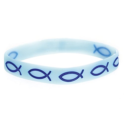 Christliche Geschenkideen Silikon-Armband Fische/Ichthys (Hellblau)