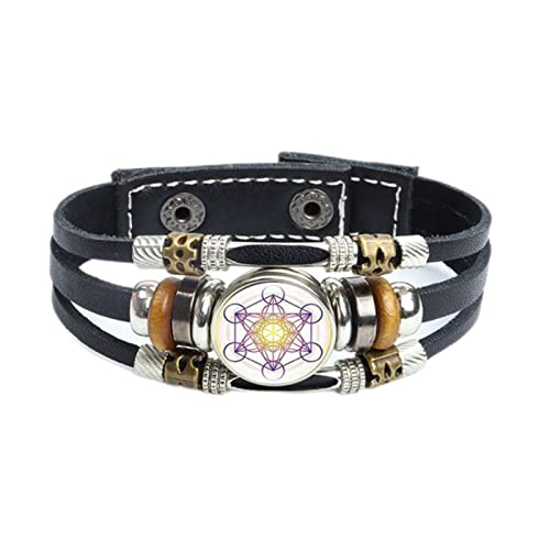 CHUNNUAN Mysterious Metatron Cube Armband Heilige Geometrie Blume des Lebens Glas Druckknopf Geflochtene Lederarmbänder Damen Herren Schmuck Stil 2