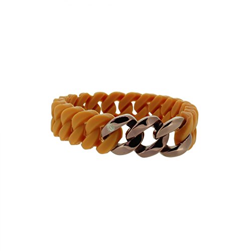 Hanse-Klunker Armband Damen MINI Silikon Hellbraun, Edelstahl Bronze Armreif Armkette Frauen Mädchen Größe 18-19 cm inkl. Schmuck-Geschenk-Box