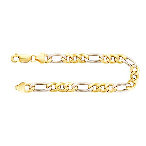 EDELIND Bracelet Figarokette Gold 585 | 5,7 mm | Länge 19 cm | Armkette Gold Echtgold 14 Karat | Bicolor Goldarmband Herren Echtgold | Armband Herren hohl Gelbgold/Weißgold | Schmuck Geschenk Box