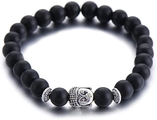 Hoixin Armband for Frauen, Freundschaftsarmband, Armbänder for Frauen, Unisex-Perlenarmbänder, 8 mm, natürlicher mattierter Stein, Buddha-Kopf, Freundschaftsarmband, Verstellbarer Glücksschmuck