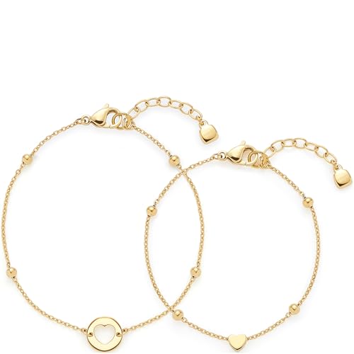 JEWELS BY LEONARDO Armband Cindy Mutter & Tochter • Arm-Kettchen Set aus goldfarbenem Edelstahl • runde Plättchen mit einem Herz – ein Symbol der Liebe • Schmuck Geschenk für Frauen • 025065