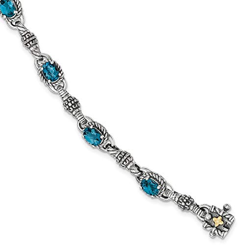 Sterling-Silber mit 14 Karat Blautopas JewelryWeb Armband 18,4 cm)