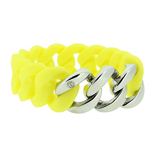 Hanse-Klunker Armband Damen ORIGINAL Silikon Gelb, Edelstahl Silber Armreif Armkette Frauen Mädchen Größe 18-19 cm inkl. Schmuck-Geschenk-Box