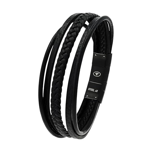 Tom Tailor Armband für Herren, Edelstahl und Leder, 20+1,5 cm, schwarz, Geschenkidee, Armschmuck, Herrenschmuck, 2100693