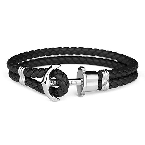 PAUL HEWITT Anker Armband PHREP - Lederarmband fu?r Damen und Herren (Schwarz), Männer und Frauen Armband mit Anker Schmuck aus Edelstahl (Silber)