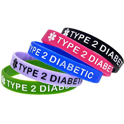 Silikon-Armband für Diabetes, Typ 2, weich, für tägliche Erinnerung, 5 Stück