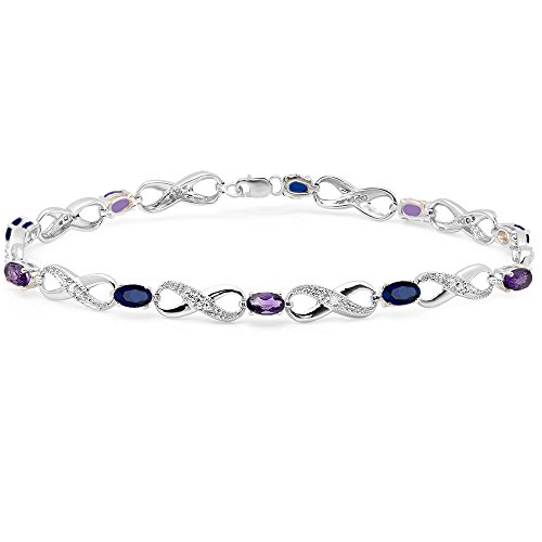 2,75 Karat (ctw) Sterling Silber Blau CZ & Amethyst & Diamant weiß Infinity Tennis Armband