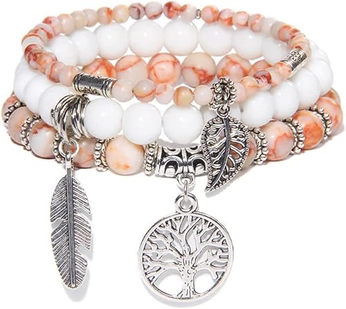 Armband for Frauen, Freundschaftsarmband, Armbänder for Frauen, natürlicher roter Netzwerkstein, geschichtete Armbänder, Baum des Lebens, Anhänger, stapelbar, Stretch-Armbänder, Freundschaftsarmband,