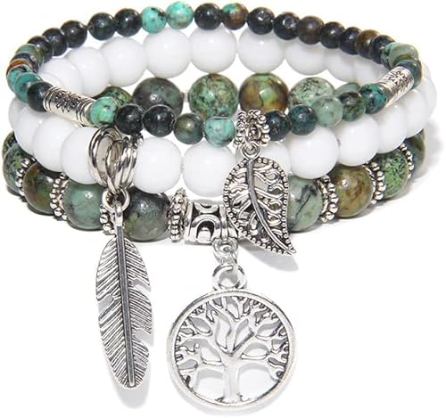 Armband for Frauen, Freundschaftsarmband, Armbänder for Frauen, natürlicher afrikanischer Türkis, geschichtete Armbänder, Baum des Lebens, Anhänger, stapelbar, Stretch-Armbänder, Freundschaftsarmband,