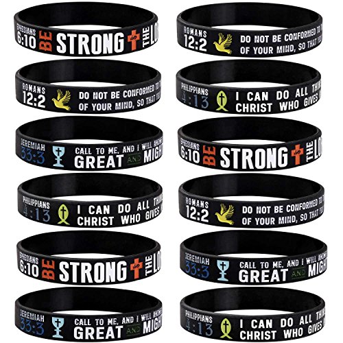 sainstone Baumwollmusselin Power of Faith christlichen Bibel Silikon Armbänder – Bibelvers Philipper 4: 13, Epheser 6: 10, Jeremiah 33: 3 – Religiösen Schriften Armbänder Geschenke, 8 inches