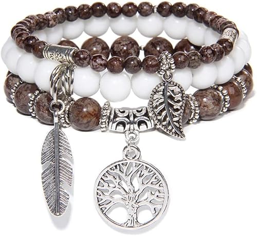Armband for Frauen, Freundschaftsarmband, Armbänder for Frauen, natürliche Alabaster-Armbänder, Baum des Lebens, Anhänger, stapelbar, Stretch-Armbänder, Freundschaftsarmband, verstellbares Chakra, Rei