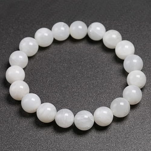 HZLXF1 Natürliche weiße Mondstein-Stein-Armbände r, geeignet for Frauen, Männer, Unisex-Schmuck (Panjang : 25cm 9.8inch, Warna Batu Permata : Beads 6mm)